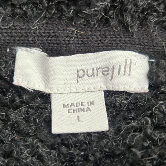 J.Jill Pure Jill Womens Large Boucle Cardigan Sweater Wool Blend Black Pockets - Picture 6 of 8